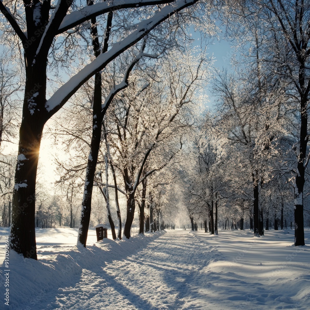 Snowy Pathway Through a Winter Forest