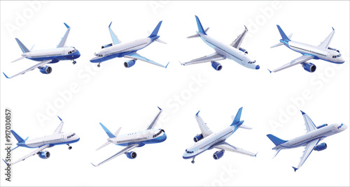 Set of airplanes, Airplane in the sky, Realistic airplane vector