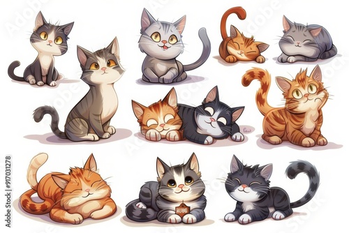 Caricature of famous cats, each showing off a 'HUG YOUR CAT' badge Illustration on a clear white background --ar 3:2 --style raw Job ID: d32f1a94-d3ff-46c4-bcd4-94fbf3ee9abc