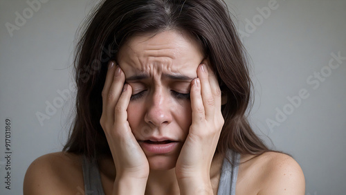 Woman holding her face, showing signs of deep sadness