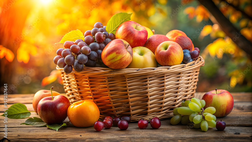 basket with apples and grapes basket with apples and grapes