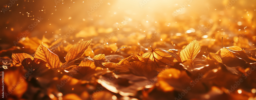 Autumn background with golden leaves and sunlight, copy space for text, Vibrant colors, studio lighting, Generative AI Autumn background with golden leaves and sunlight, copy space for text, Vibrant colors, studio lighting, Generative AI