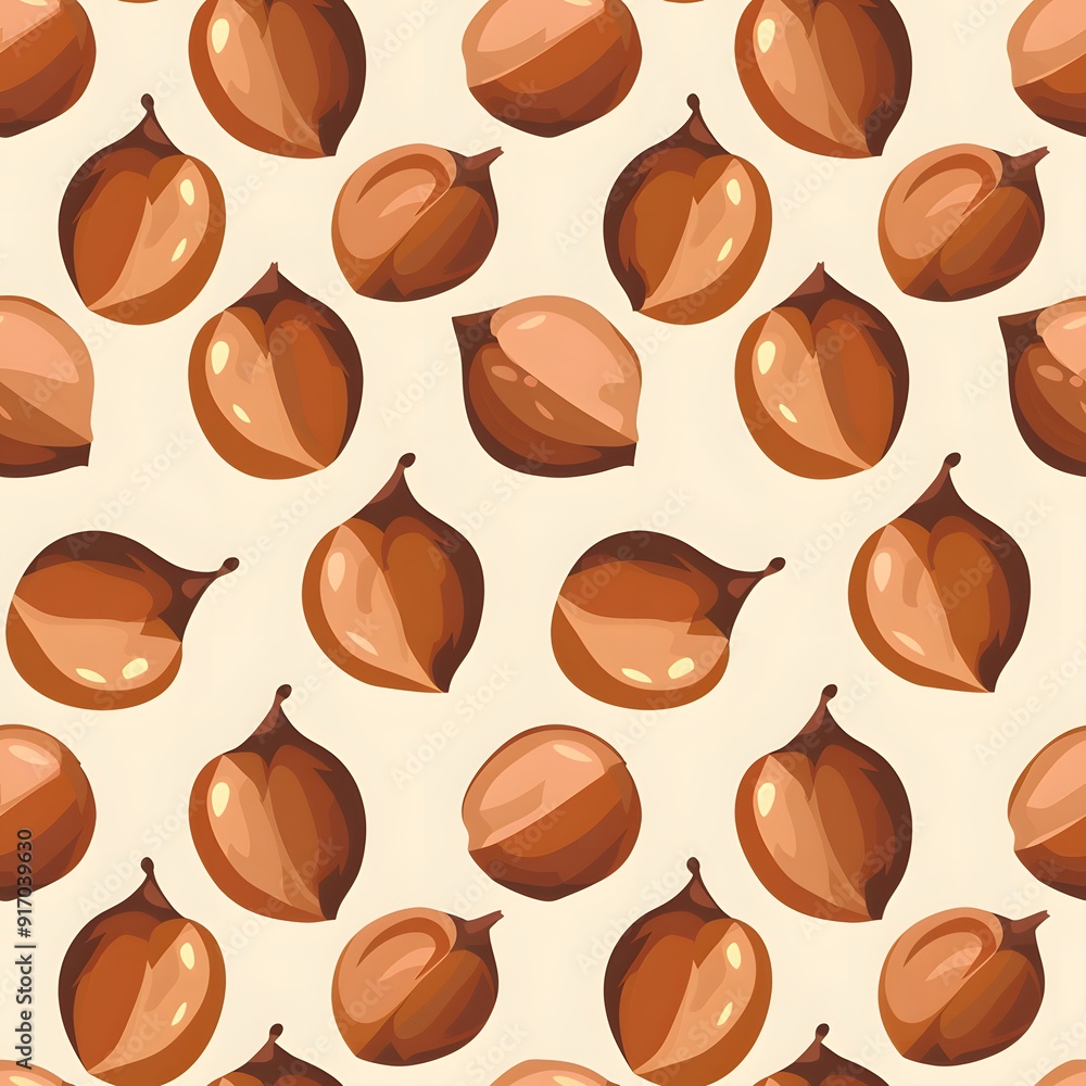 Obraz premium Stylish pattern of brown hazelnuts on a light background.