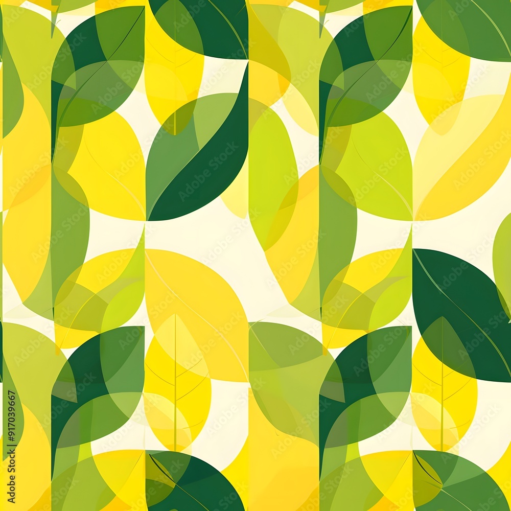 Fototapeta premium Vibrant green and yellow leaf pattern design for a fresh, natural vibe.