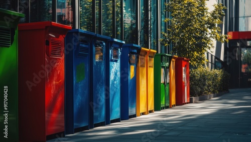 Colorful Recycling Bins in Urban Environment