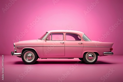 old pink car isolated on pink background