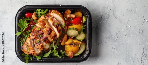 Wallpaper Mural Roasted chicken in takeaway lunch box with healthy food delivery and a view from the top perfect for copy space images Torontodigital.ca