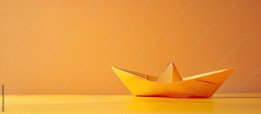 Property investment concept portrayed on a charming yellow paper boat against a stunning orange backdrop Business theme with copy space image Property investment concept portrayed on a charming yellow paper boat against a stunning orange backdrop Business theme with copy space image