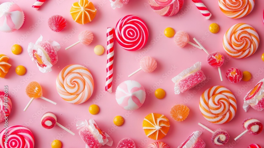 Colorful Candy Sweets on Pink Background Colorful Candy Sweets on Pink Background