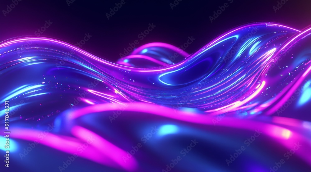 Abstract background with flowing, iridescent blue and pink liquid shapes in a dark background. Abstract background with flowing, iridescent blue and pink liquid shapes in a dark background.