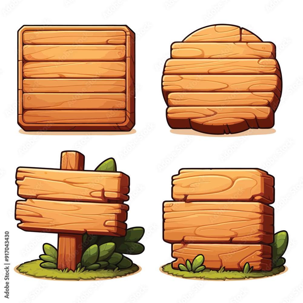 Wooden Board in Playful Cartoon Style Wooden Board in Playful Cartoon Style
