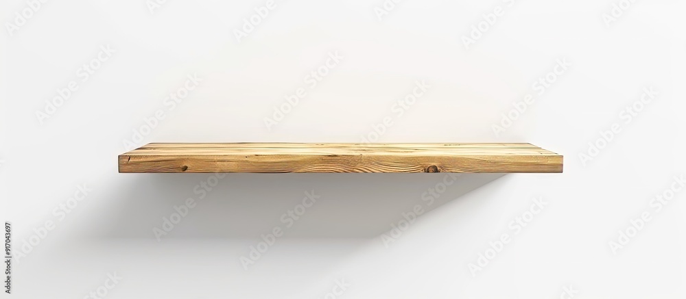 Wooden shelf on white wall with copy space image Wooden shelf on white wall with copy space image