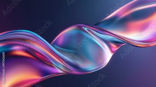 Abstract iridescent liquid swirling in a gradient blue and purple background.