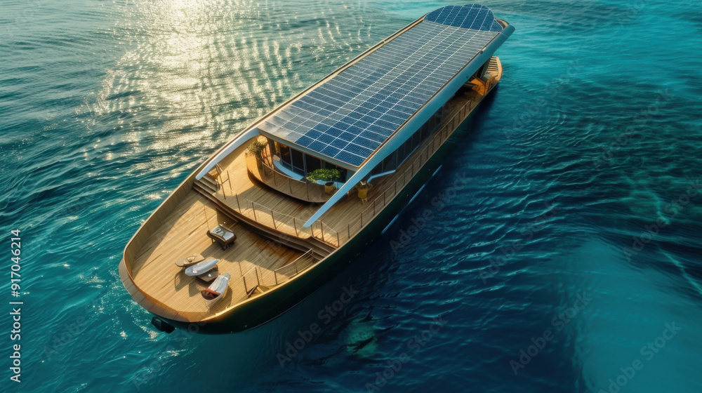 Obraz premium Solar-powered boats reducing maritime pollution