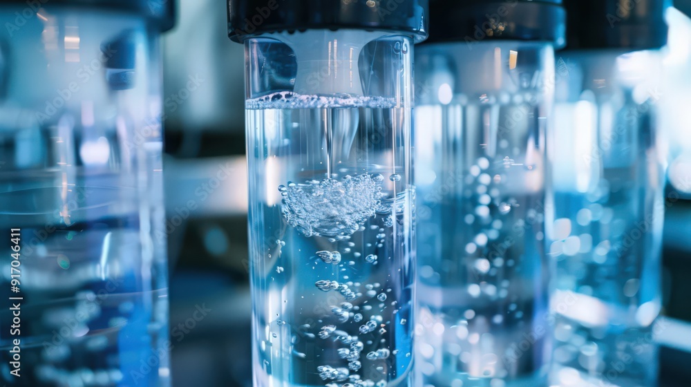 A close-up of a water purification system in action, showing the different stages of filtering and purifying drinking water A close-up of a water purification system in action, showing the different stages of filtering and purifying drinking water