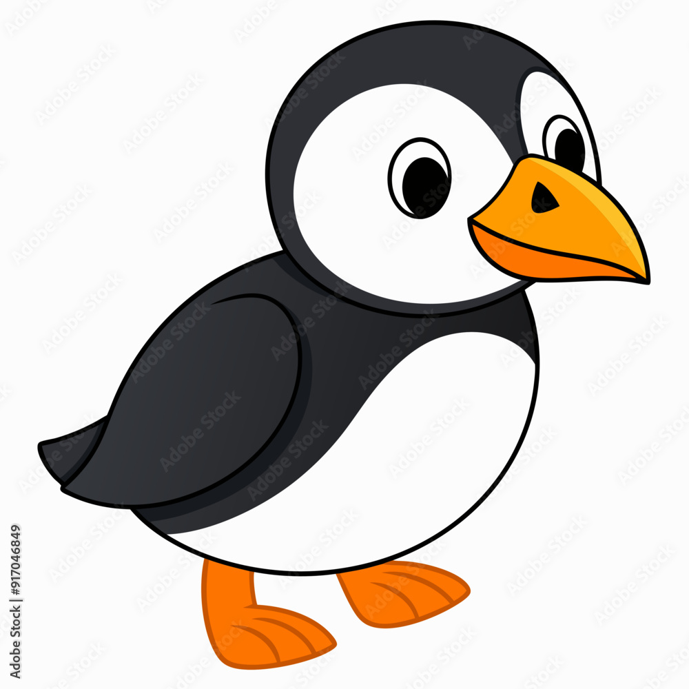 Fototapeta premium Puffin isolated on white background, Puffin vector illustration, bird on a branch vector art, Puffin silhouette, bird vector icon, Puffin on a branch line art, eps
