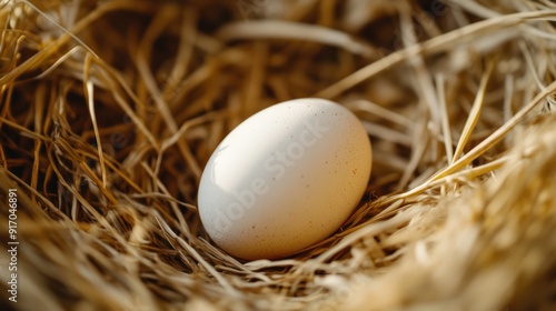White Egg in a Hay Nest