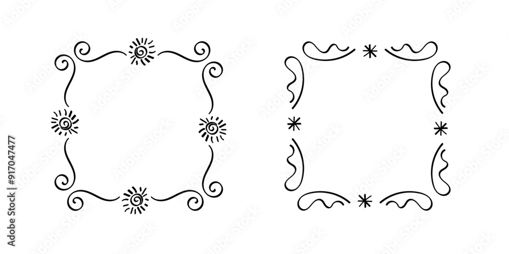 Square doodle frames ,hand-drawn monograms.Edgings and cadres with simple sketchy design elements.Isolated. Vector illustration. Square doodle frames ,hand-drawn monograms.Edgings and cadres with simple sketchy design elements.Isolated. Vector illustration.