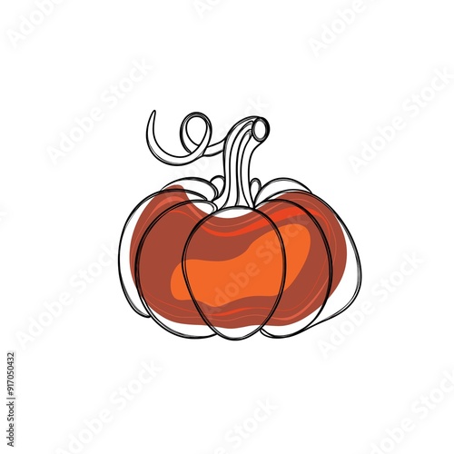Line Art Free Hand Drawn Pumpkin Sticker. Autumn Pumpkin Stickers