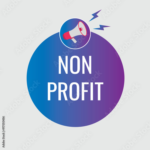 non profit button, banner, label, template for website. non profit text with colorful megaphone icon
