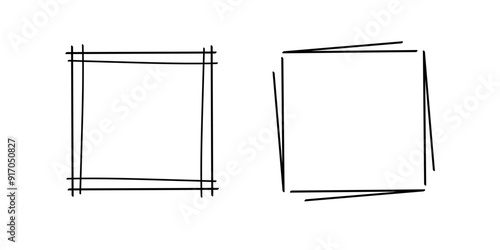 Square doodle frames ,hand-drawn monograms.Edgings and cadres with simple sketchy design elements.Isolated. Vector illustration.