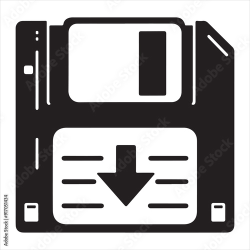 Floppy disk icon silhouette vector. Save icon illustration