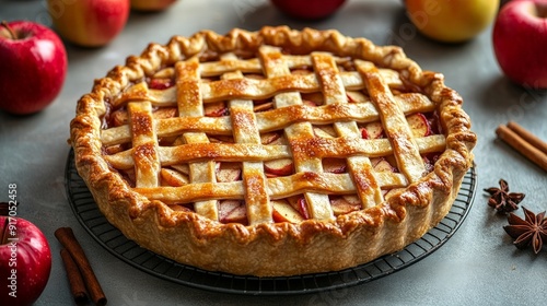 Homemade Apple Pie with Lattice Crust and Apples