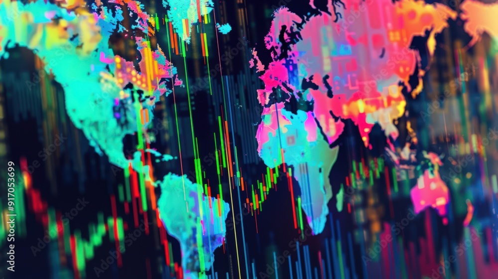 A colorful stock chart showing real-time fluctuations in global markets during a trading session A colorful stock chart showing real-time fluctuations in global markets during a trading session