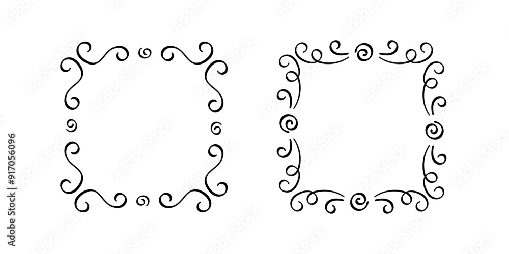 Square doodle frames ,hand-drawn monograms.Edgings and cadres with ...