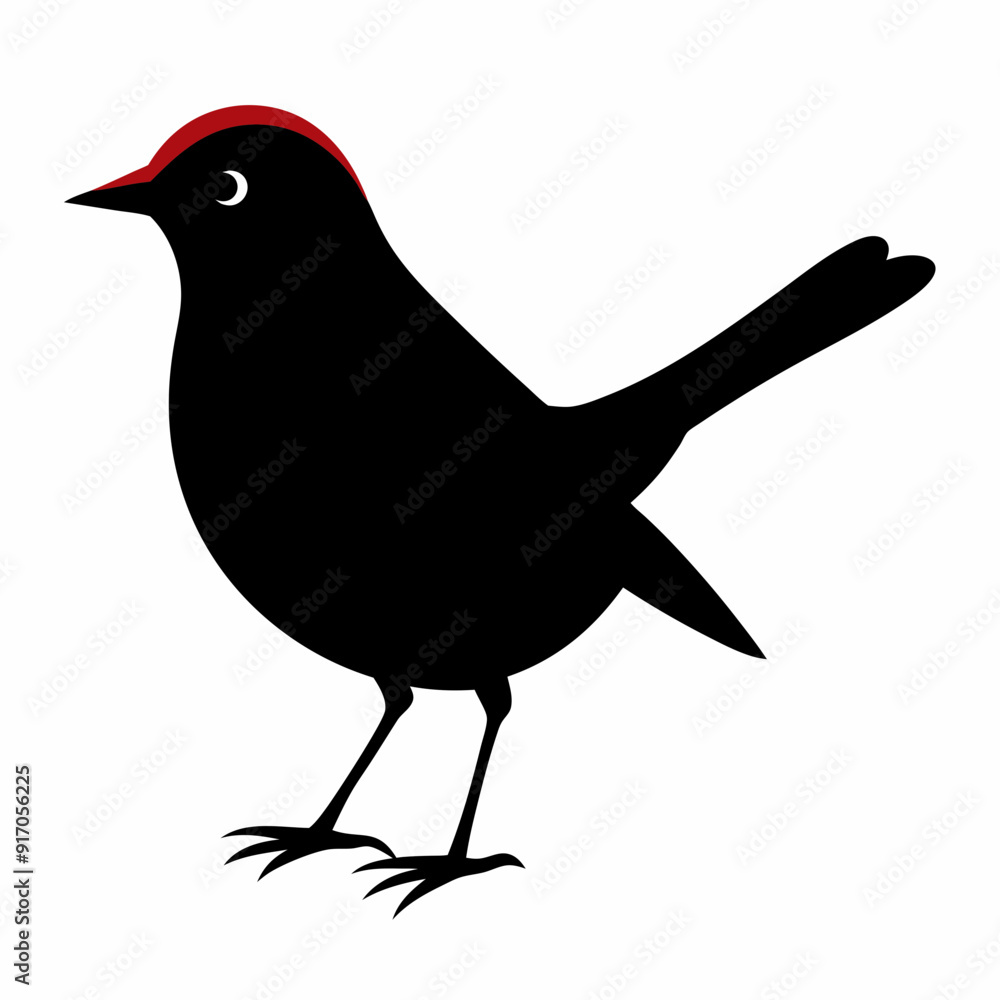 Fototapeta premium Warbler isolated on white background, Warbler vector illustration, bird on a branch vector art, Warbler silhouette, bird vector icon, Warbler on a branch line art, eps