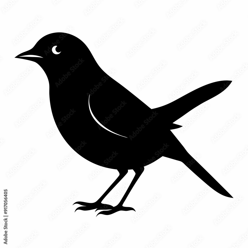 Obraz premium Warbler isolated on white background, Warbler vector illustration, bird on a branch vector art, Warbler silhouette, bird vector icon, Warbler on a branch line art, eps