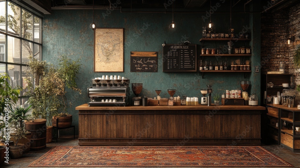 Podium in Cozy Chic Coffee Shop with Rustic Decor Podium in Cozy Chic Coffee Shop with Rustic Decor
