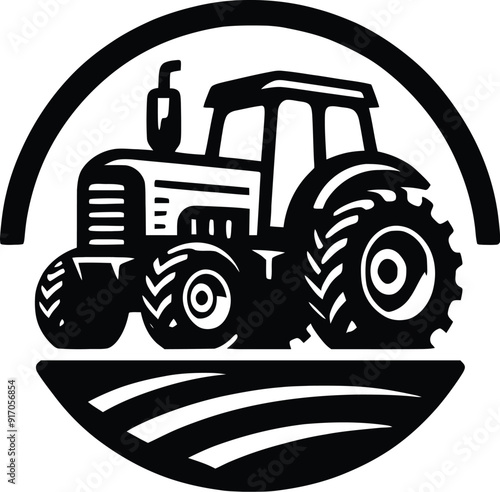 black old tractor silhouette on white background