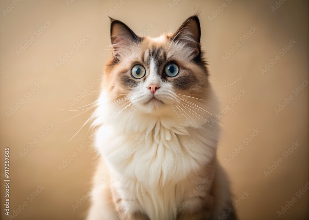Adorable ragdoll cat sits upright with mouth agape and wide eyes, conveying utmost surprise, amidst soft focus background and warm natural lighting. Adorable ragdoll cat sits upright with mouth agape and wide eyes, conveying utmost surprise, amidst soft focus background and warm natural lighting.