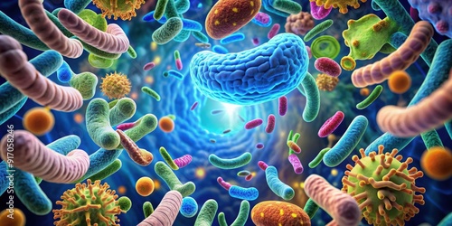 Intestinal bacteria microbiome ecosystem in human gut , gut health, digestion, probiotics