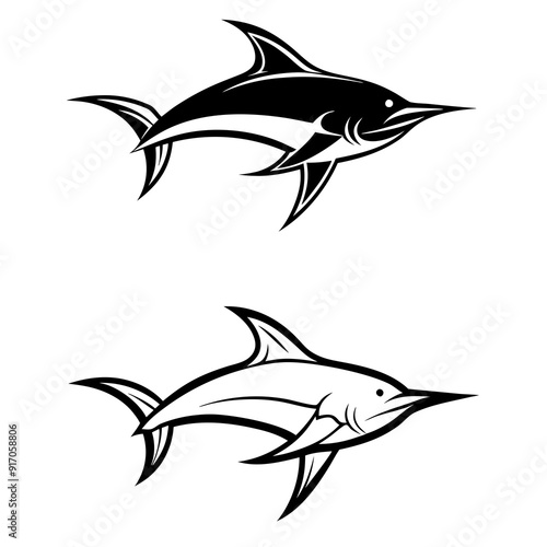 Custom Marlin Fishing Logo Design - Unique Hand-Drawn Artwork