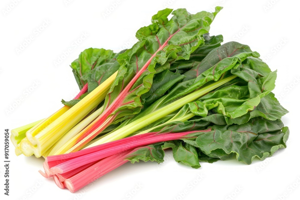 Fresh Green and Red Swiss Chard on White Background. Fresh Green and Red Swiss Chard on White Background.