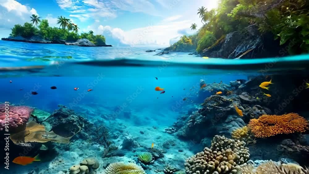 Marine life, coral and fish on ocean Marine life, coral and fish on ocean