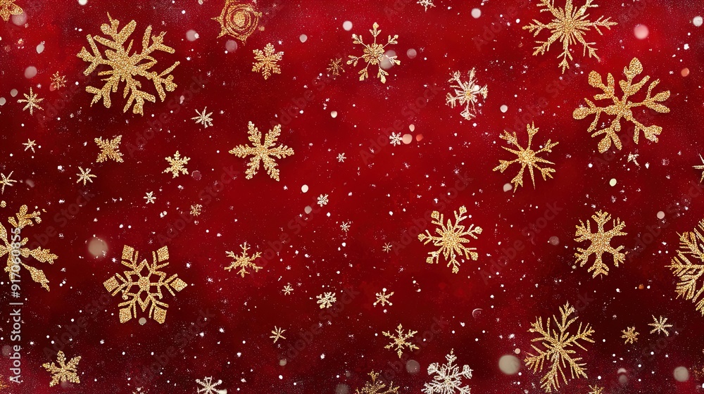 Cheerful Holiday Poster: Festive Deep Red Background with Sparkling Snowflakes and Gold Accents - Perfect for Celebrating the Season in Any Space! Cheerful Holiday Poster: Festive Deep Red Background with Sparkling Snowflakes and Gold Accents - Perfect for Celebrating the Season in Any Space!