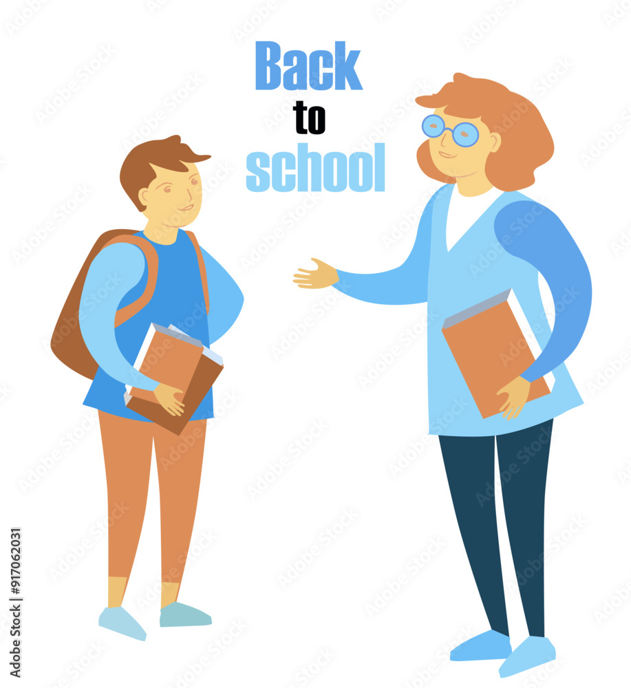 Back to school vector illustration on a separate background. A teacher with student in school life. School characters. Back to school vector illustration on a separate background. A teacher with student in school life. School characters.