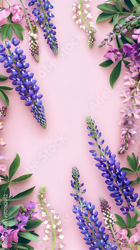 Lupine pattern border background illustration