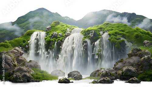 Mountain Waterfall with Lush Green Foliage