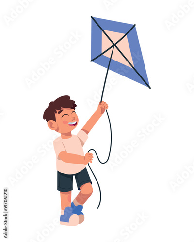 little boy flying kite