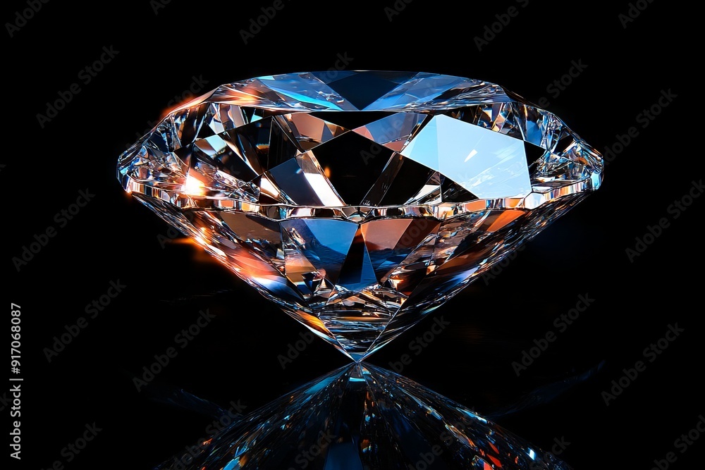 A diamond on a black background with reflection