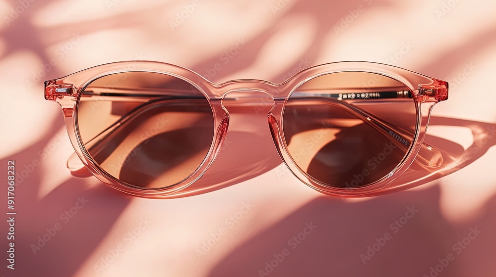 Chic Round Sunglasses with Transparent Peach Frame: Perfect for Fashion Posters, Summer Decor, and Stylish Interior Accents Against Soft Peach Background Chic Round Sunglasses with Transparent Peach Frame: Perfect for Fashion Posters, Summer Decor, and Stylish Interior Accents Against Soft Peach Background