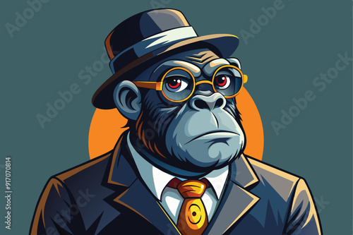 gorilla with a monocle in a suit, tie and sunglasses nft concept, gorilla icon,