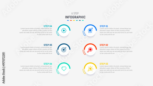 Business  infographics design for Six Step, option, parts or process. Infographic 6 element design template for presentation.  process diagram, step banner, flow chart, 6 option template.