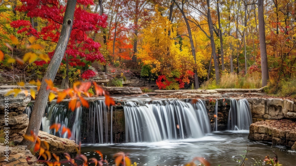 Fototapeta premium Autumn Waterfall in Forest