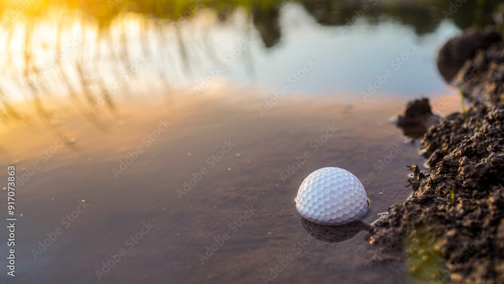 golf ball in water hazard. Problems and obstacles of Golf balls are in danger from water. golf ball in water hazard. Problems and obstacles of Golf balls are in danger from water.