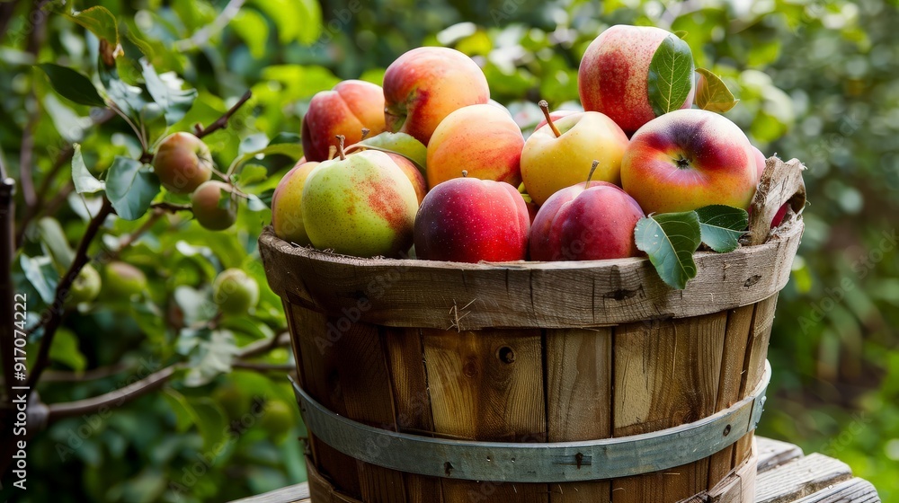 Fresh Apples in a Wooden Basket Fresh Apples in a Wooden Basket